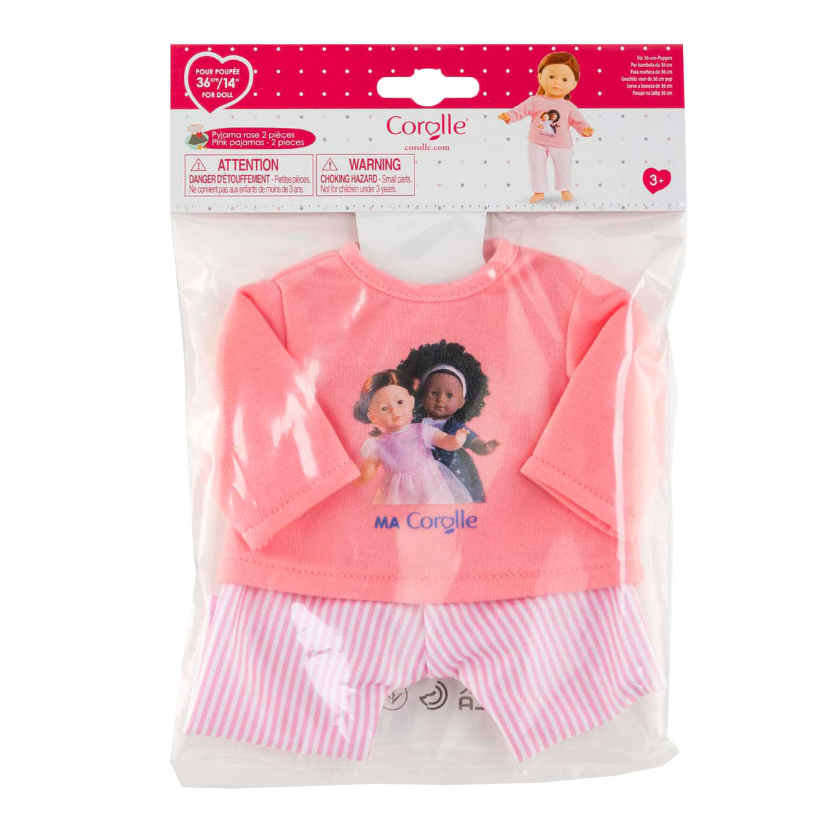 Corolle pink pyjamas for 36cm dolls, 2-piece.