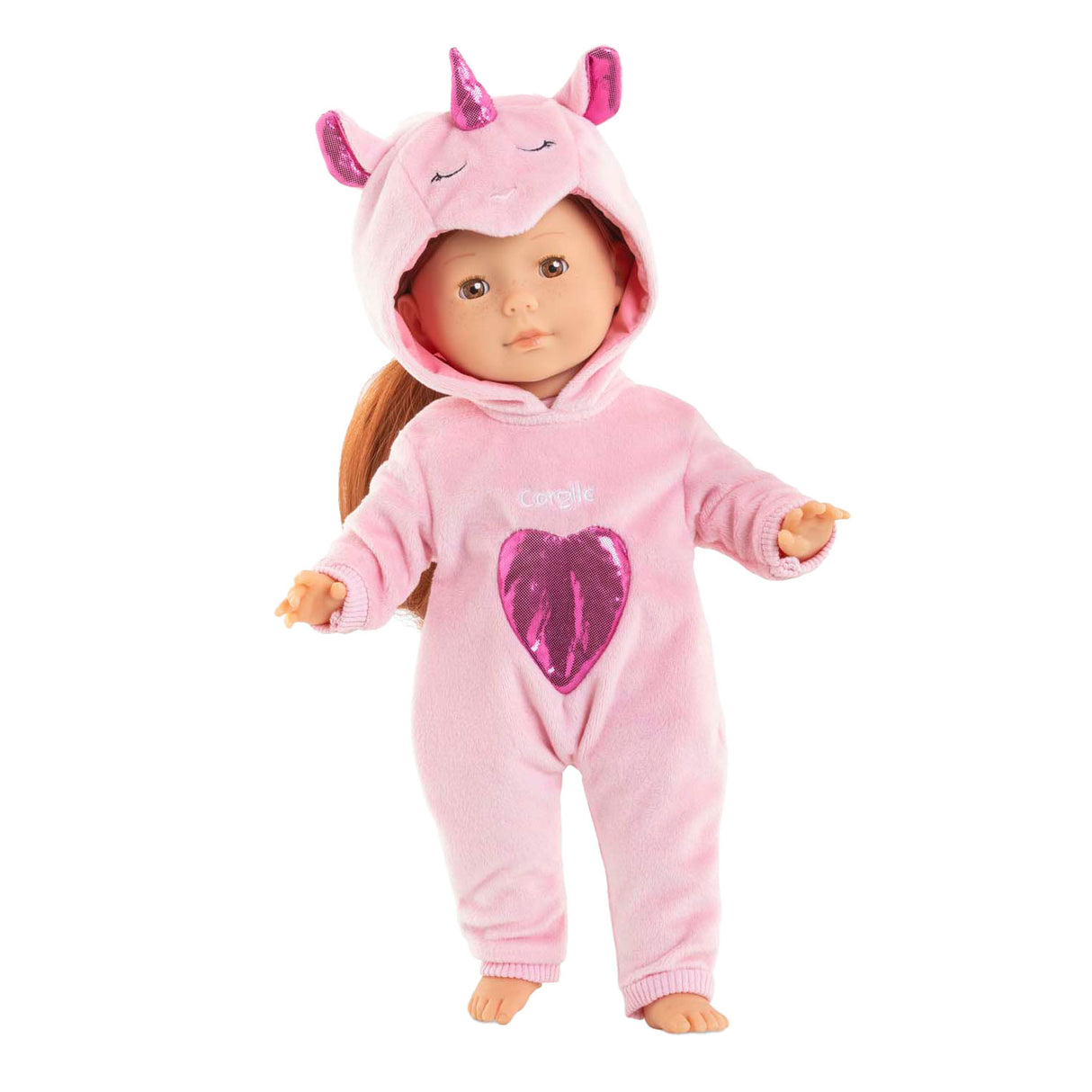Corolle pink unicorn pyjamas for 36cm dolls, 2-piece.
