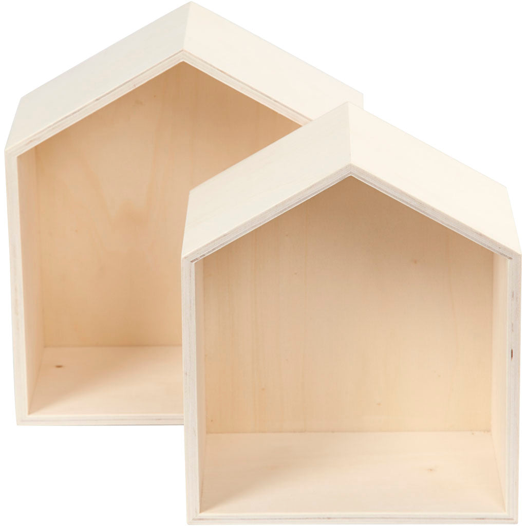 Creativ company show boxes, houses, h: 22,5+25 cm, d: 12,5 cm, w: 19,5+22,5 cm, 2 pieces 1 set
