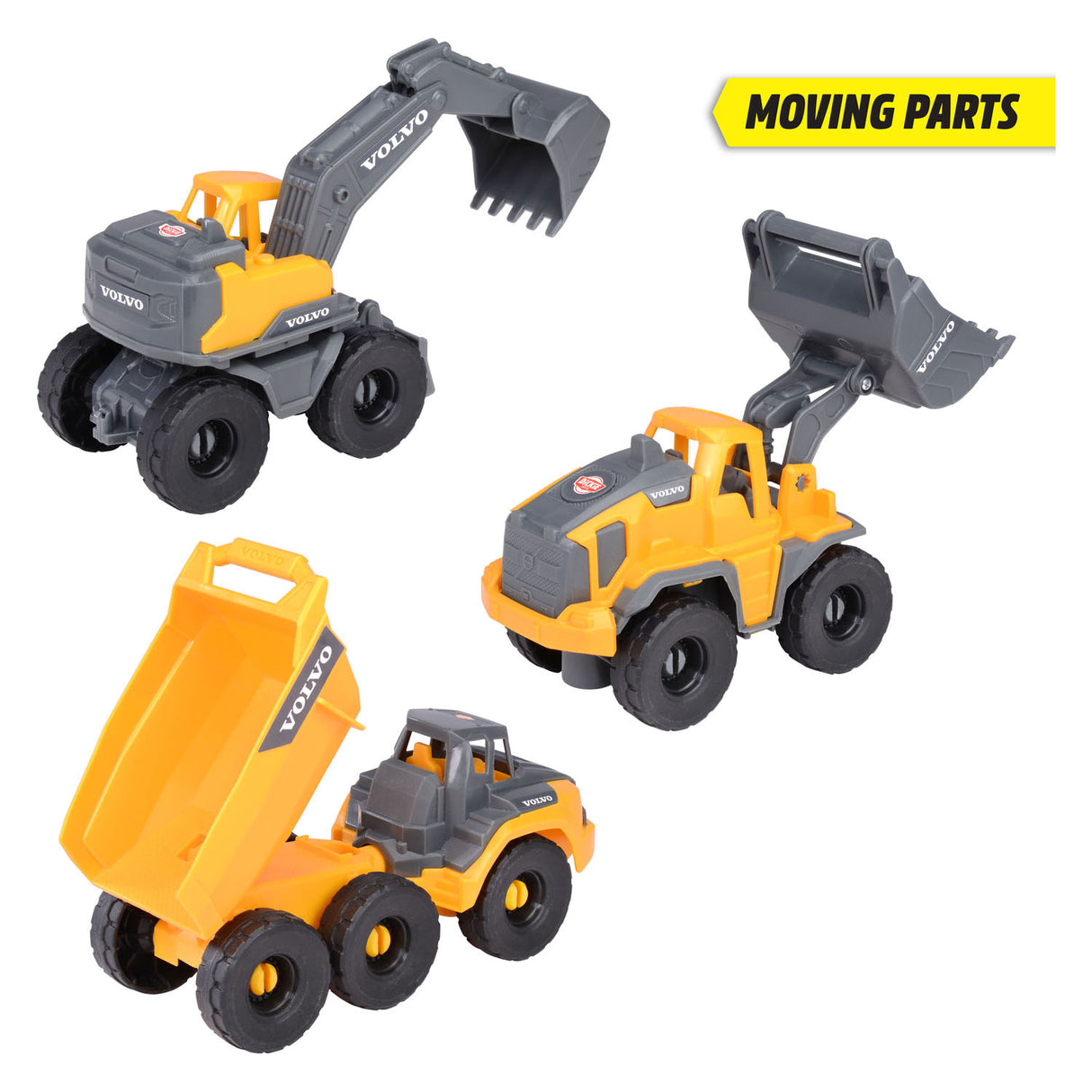 Dickie Volvo construction work vehicles play set, 3 parts.