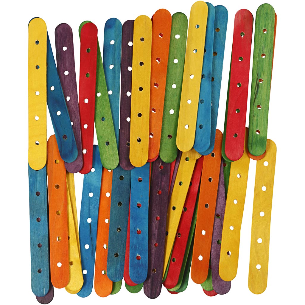 Creativ company construction sticks, l: 15 cm, w: 1.8 cm, hole size 4 mm, various colors, 500 div 1 box
