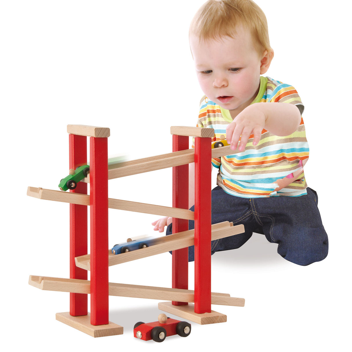 Eichhorn autoroute en bois avec 3 voitures de course