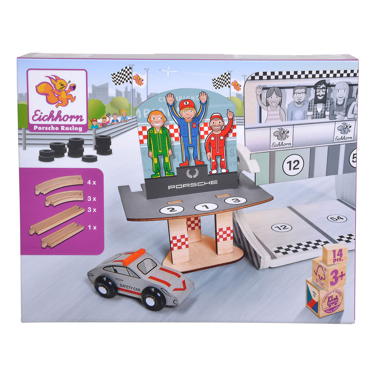 Eichhorn Wooden Porsche Race Set, 14 pcs.