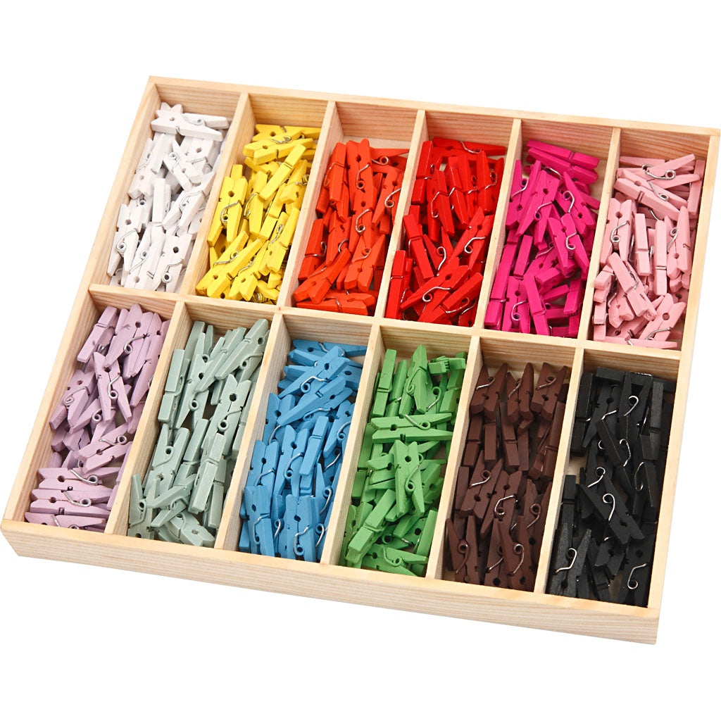 Mini Clothes Pegs Colored, 12x24 pcs.
