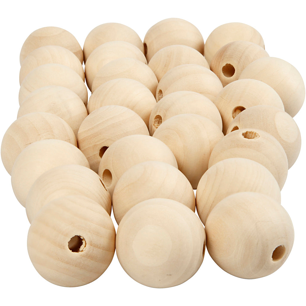 Creativ company wooden bead, d 25 mm, hole size 4.5 mm, 100 pieces 1 box