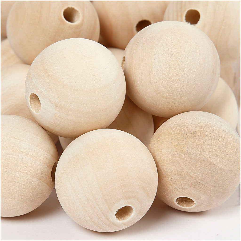 Creativ company wooden bead, d 30 mm, hole size 5 mm, 50 pieces 1 box