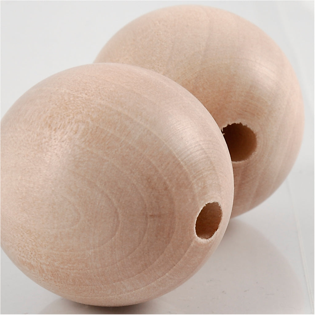 Creativ company wooden bead, d 35 mm, hole size 6 mm, 2 pieces in a box