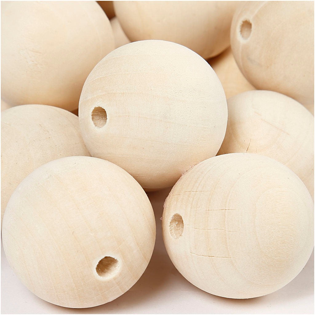 Creativ company wooden bead, d 35 mm, hole size 6 mm, 50 pieces 1 box