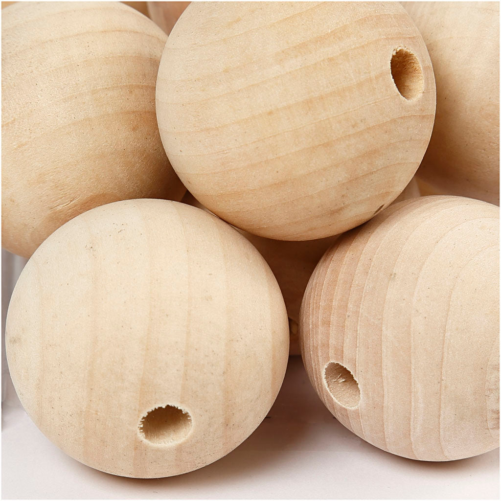 Creativ company wooden bead, d 40 mm, hole size 7 mm, 30 pieces 1 box