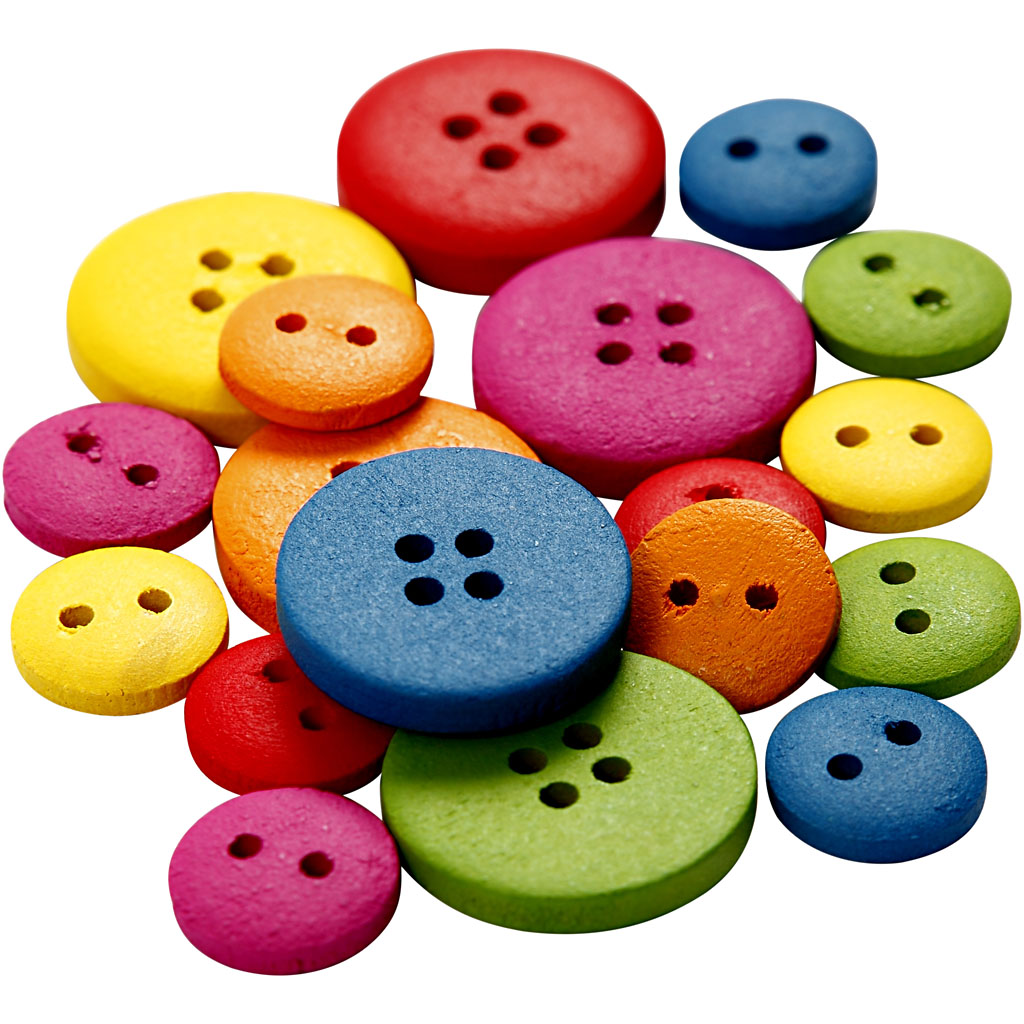 Creativ company wooden buttons, d 12-20 mm, 2-4 holes, various colors, 360 pieces 1 box