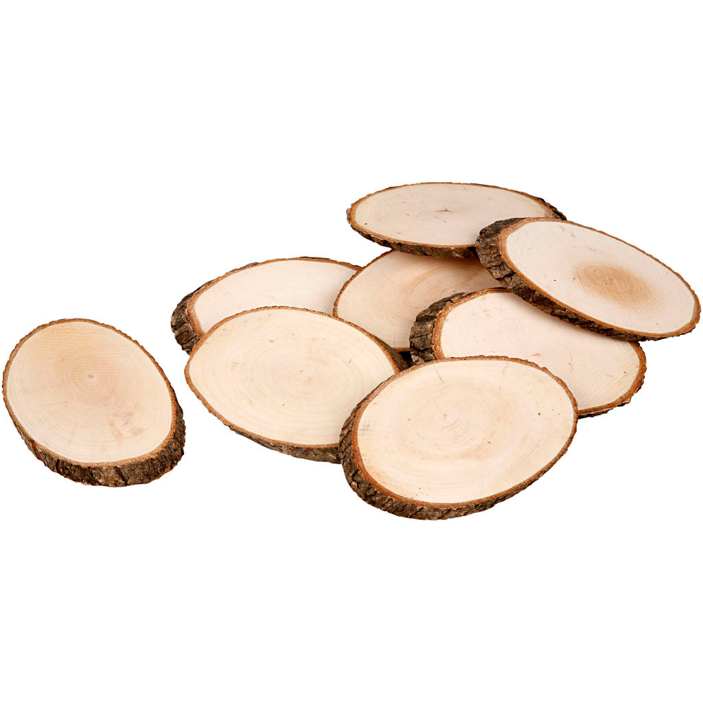 Creativ company wooden disc with bark, size 11x7.5 cm, thickness 8 mm, 12 pieces in a box
