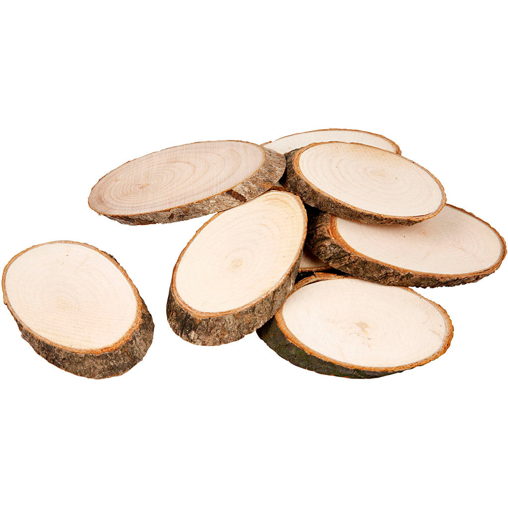 Creativ company wooden disc with bark, size 7.5 x 4.5 cm, thickness 8 mm, 20 pieces in a box