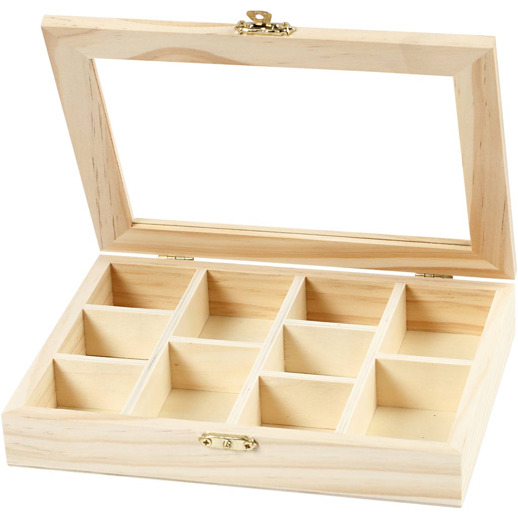 Creativ company wooden box with glass lid and 10 compartments