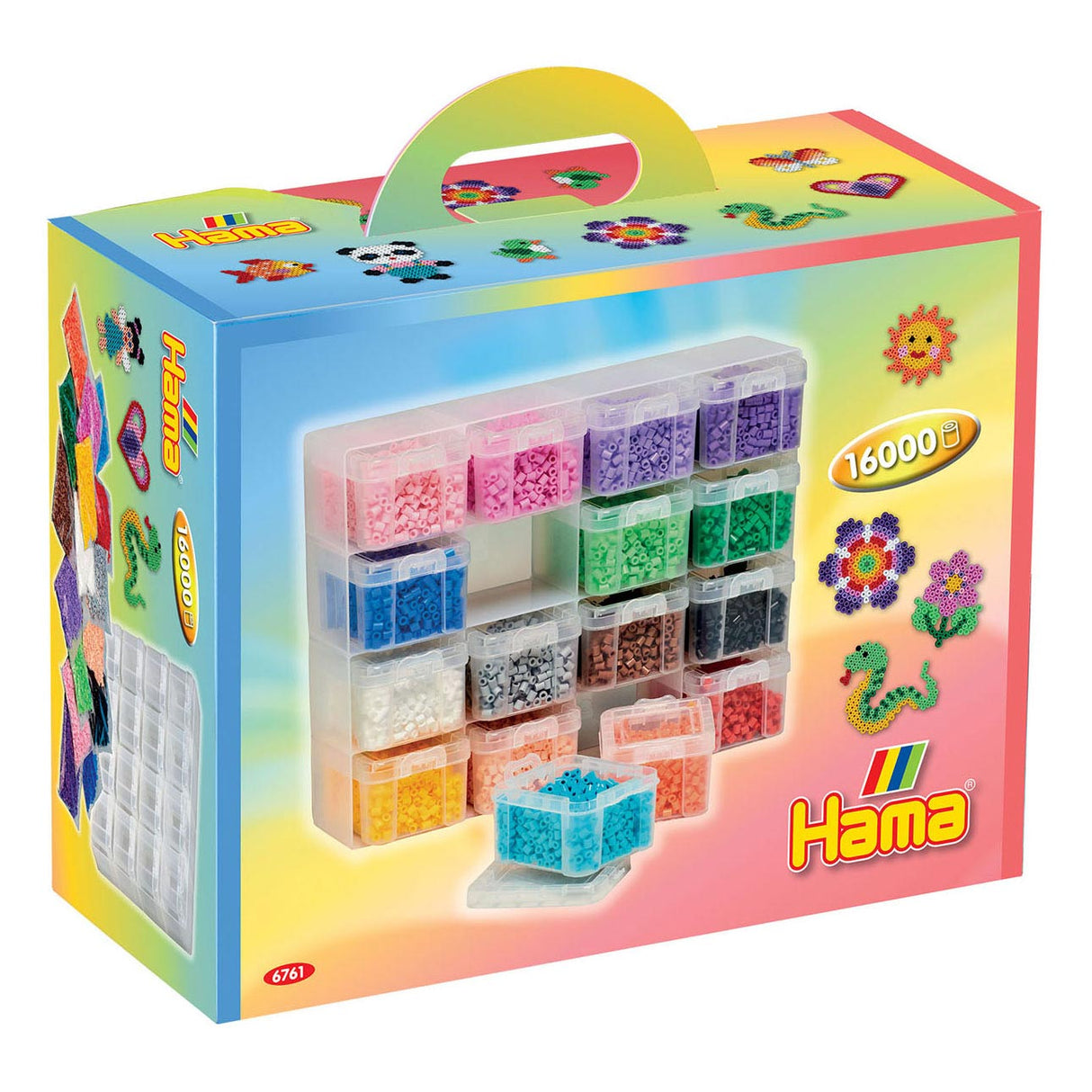 Hama ironing bead storage box with 16 colored beads