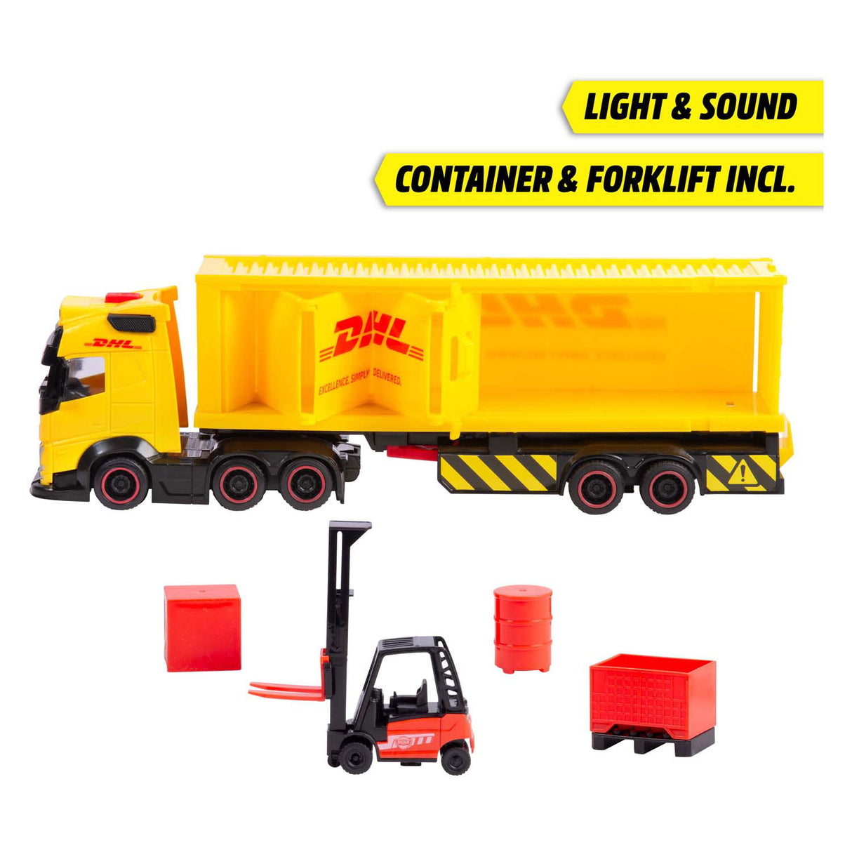 Dickie DHL rinkinys su sunkvežimiu ir šakiniu krautuvu