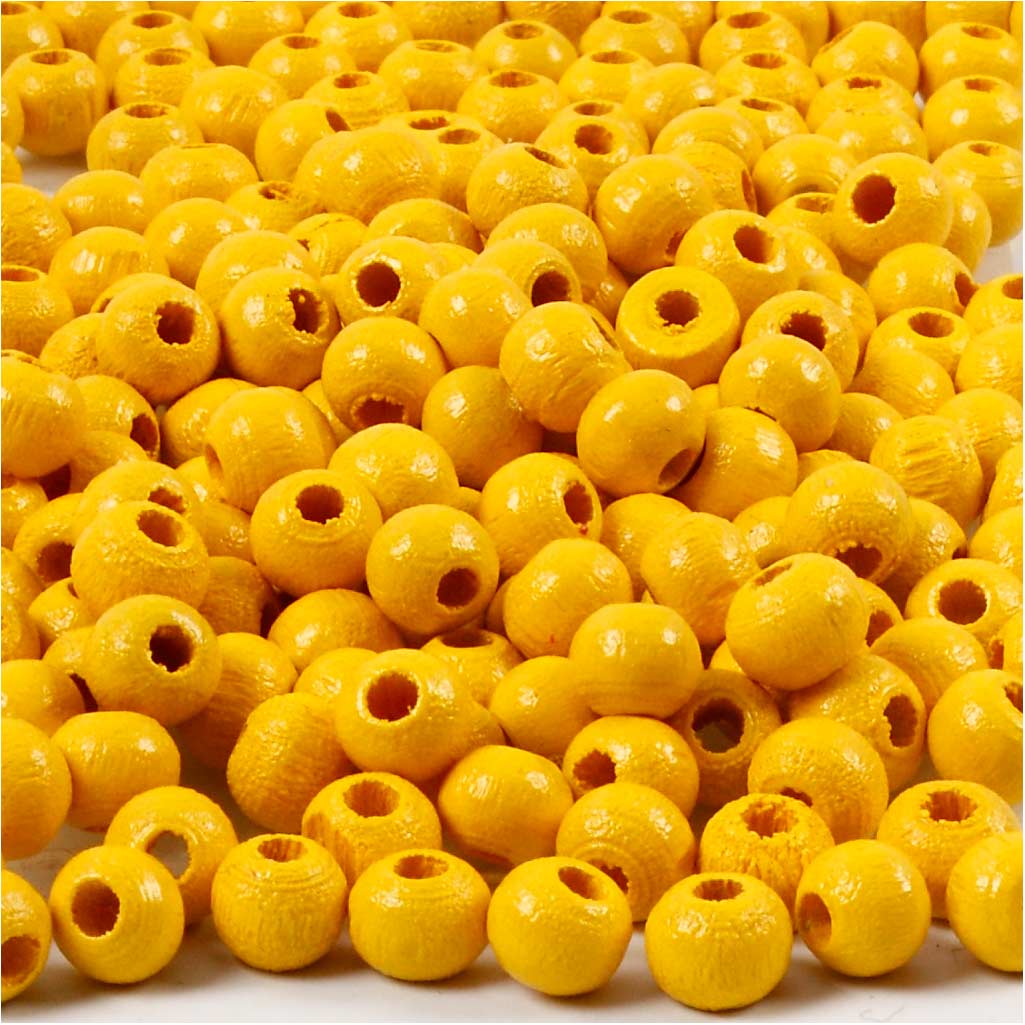 Creativ company wooden beads, d 5 mm, hole size 1.5 mm, approx. 150 pieces, yellow, 6 g 1 box
