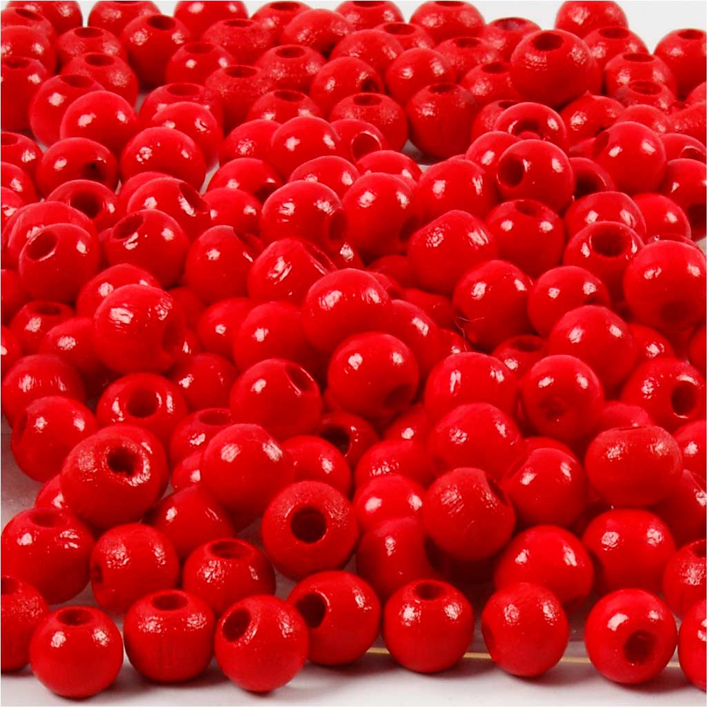 Creativ company wooden beads, d 5 mm, hole size 1.5 mm, approx. 150 pieces, red, 6 g 1 box