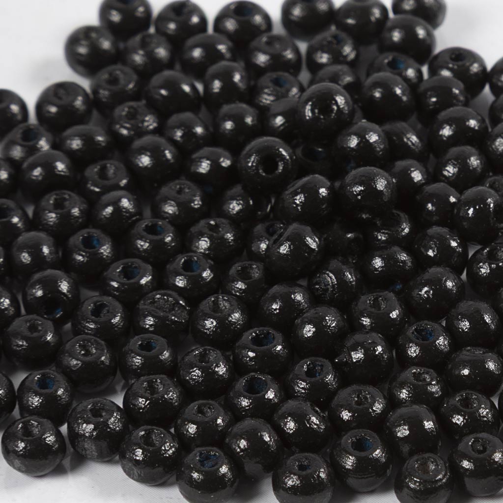 Дървени мъниста Creativ Company, d 5 mm, размер на отвора 1,5 mm, прибл. 150 броя, черни, 6 гр. 1 кутия