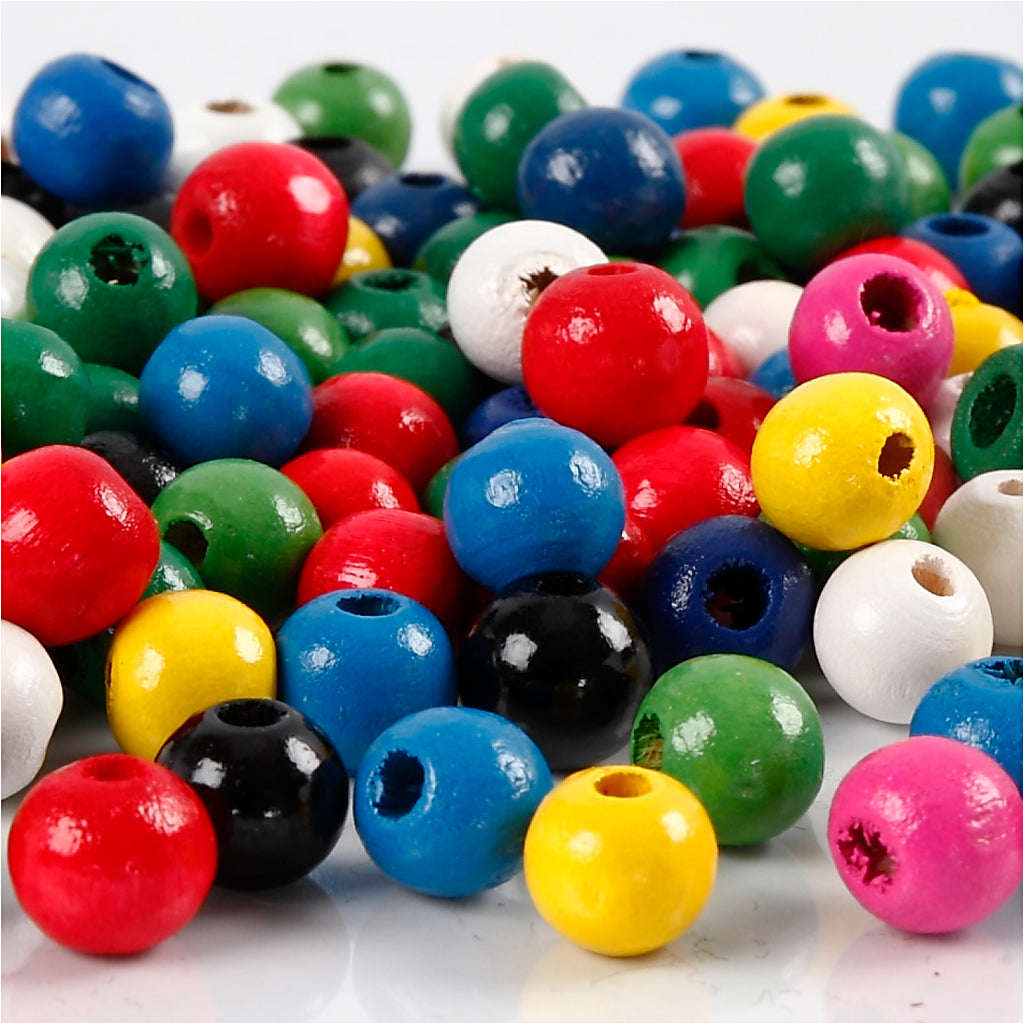 Creativ company wooden beads, d 8 mm, hole size 2 mm, approx. 1200 div, various colors, 200 gr 1 box