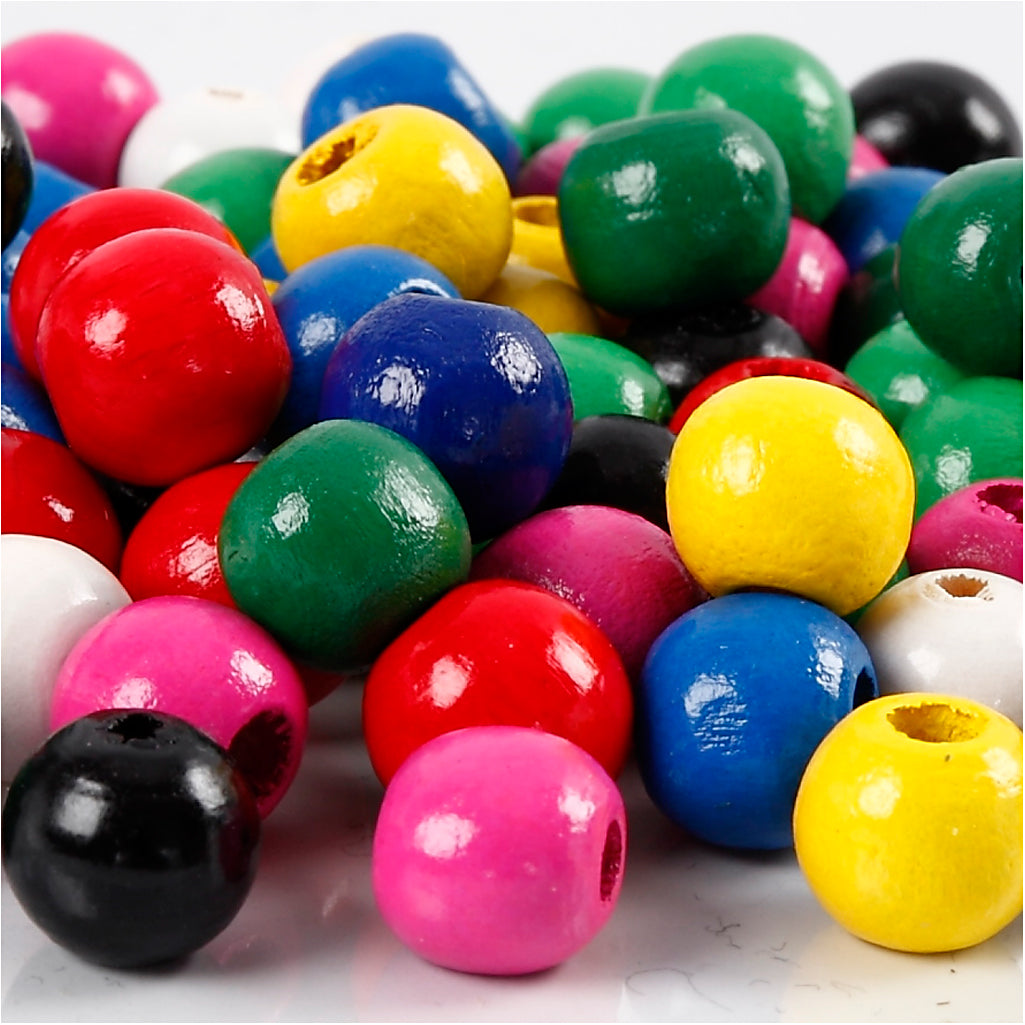 Creativ company wooden beads, d 10 mm, hole size 3 mm, approx. 680 div, various colors, 230 gr 1 box