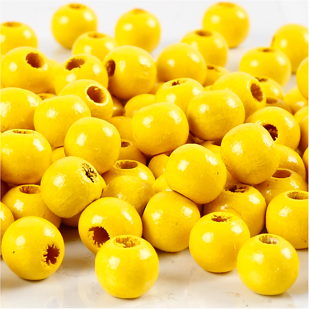 Creativ company wooden beads, d 8 mm, hole size 2 mm, approx. 80 pieces, yellow, 15 g 1 box