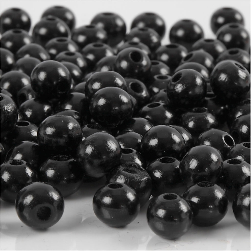Creativ company wooden beads, d 8 mm, hole size 2 mm, approx. 80 pieces, black, 15 g 1 box