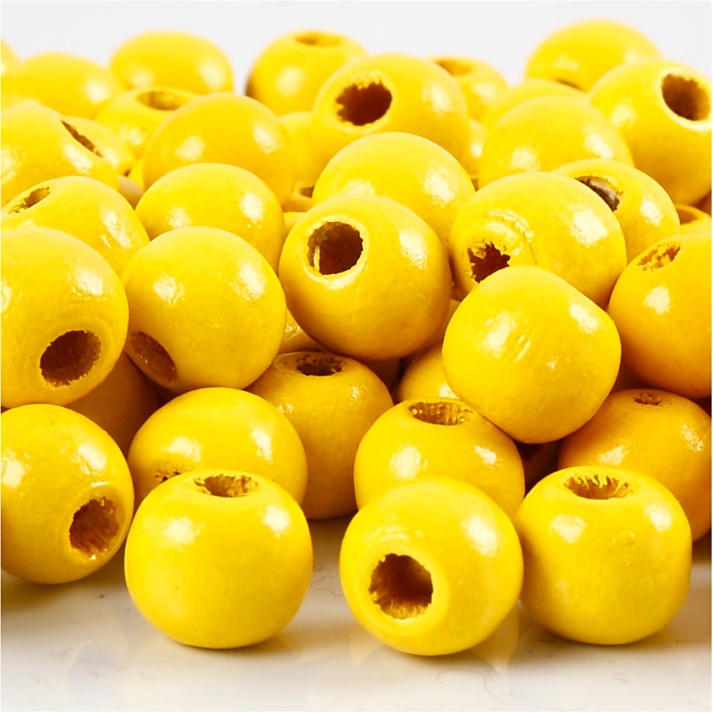 Creativ company wooden beads, d 10 mm, hole size 3 mm, approx. 70 pieces, yellow, 20 g 1 box