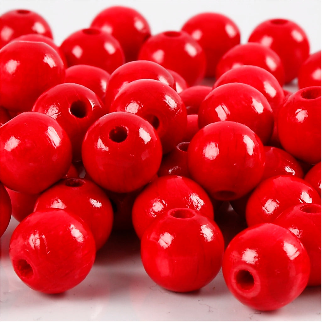 Creativ company wooden beads, d 10 mm, hole size 3 mm, approx. 70 pieces, red, 20 g 1 box