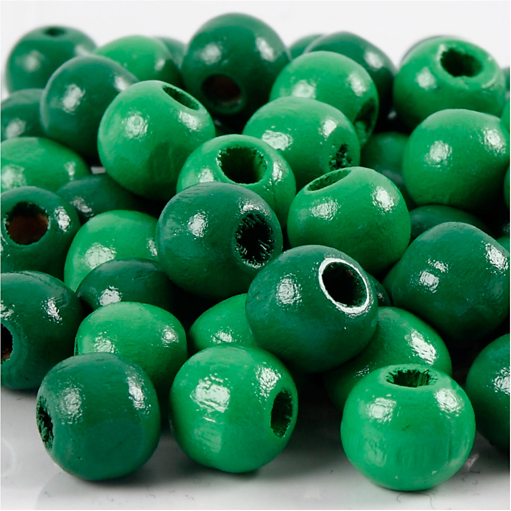 Creativ company wooden beads, d 10 mm, hole size 3 mm, approx. 70 pieces, green, 20 g 1 box