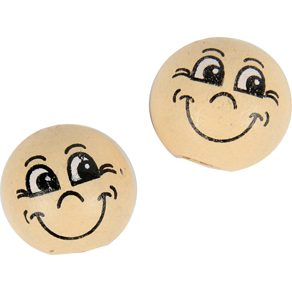 Creativ company wooden balls with faces, d 12 mm, light beige, 20 pieces 1 box