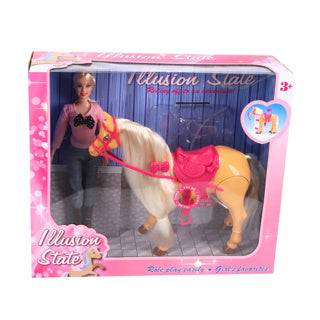 No brand doll with real walking horse playset