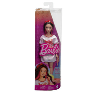 Barbie doll fashionista white dress dark hair