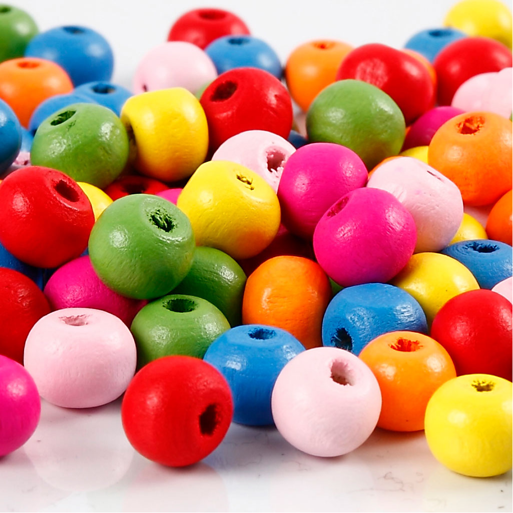 Creativ company wooden beads, d 8 mm, hole size 1.5-2 mm, approx. 3100 pieces, various colours, 500 g 1 bag