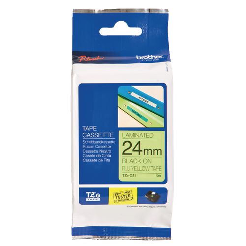 Labeltape brother tzec51 zwart, geel 24mmx5m