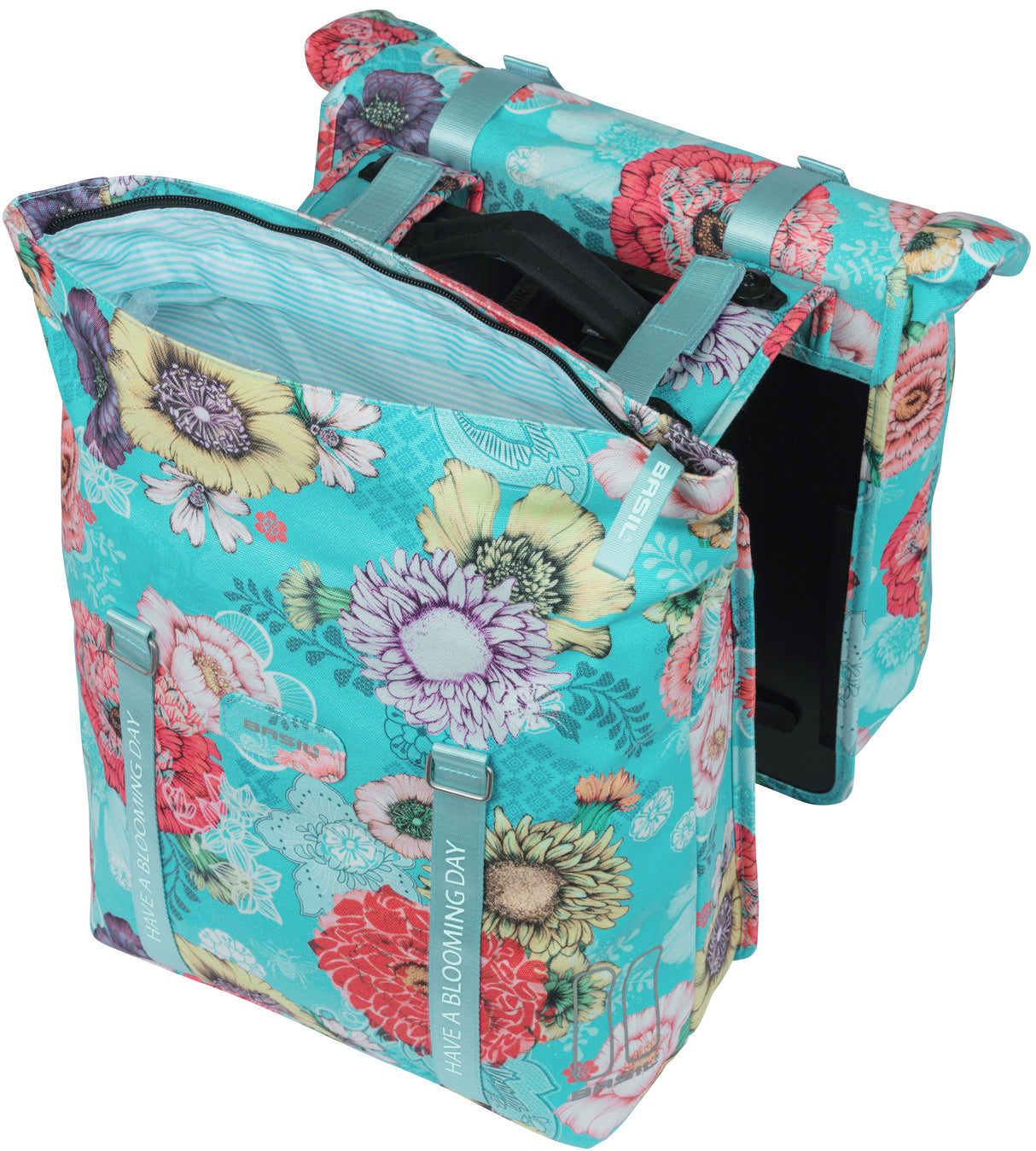 Boba de bicicleta doble Basil Bloom Field, impermeable, azul cielo, 35L