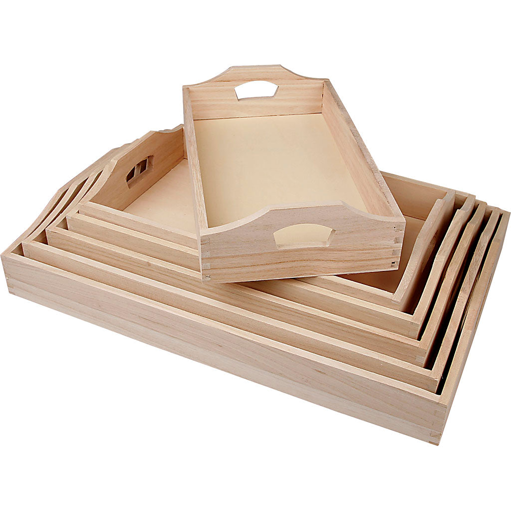 Creativ company trays, h: 5 cm, l: 29+32+35+38+41+44 cm, w: 16,5+19+22+25+27+30 cm, 6 pieces 1 set