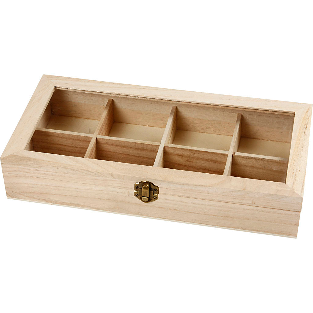 Creativ company wooden box with glass lid, size 32x16x6 cm, hole size 7x7 cm, 1 piece