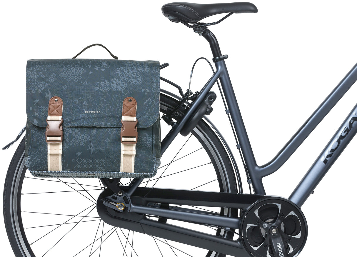Basil Bohème Double Bicycle Bag - verde, retotação de água, 35L, sistema MIK