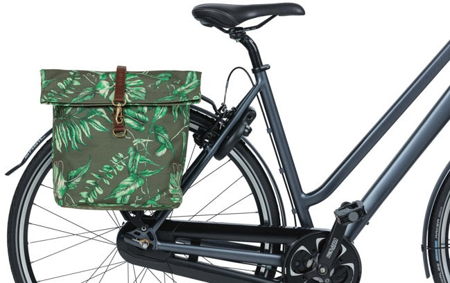 Basil de bolsas de bicicleta doble siempre verde, mascota reciclada, plegamiento de retención de agua, cuero vegano, 28-32L, tomillo de tomillo