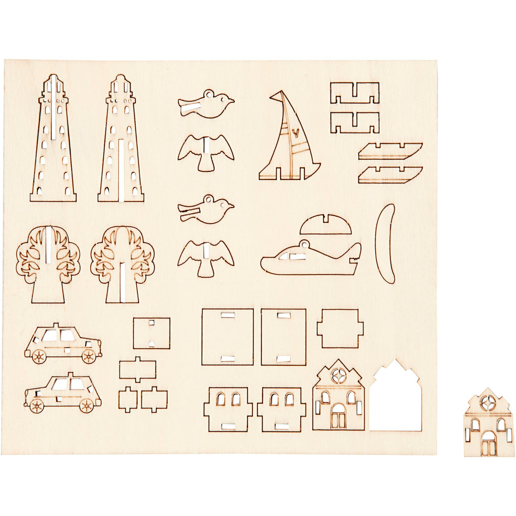 Creativ company diy wooden figures, every day, l: 15.5 cm, w: 17 cm, thickness 3 mm, 1 box