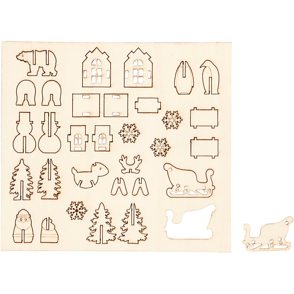 Creativ company diy wooden figures, Christmas, l: 15.5 cm, w: 17 cm, thickness 3 mm, 1 box