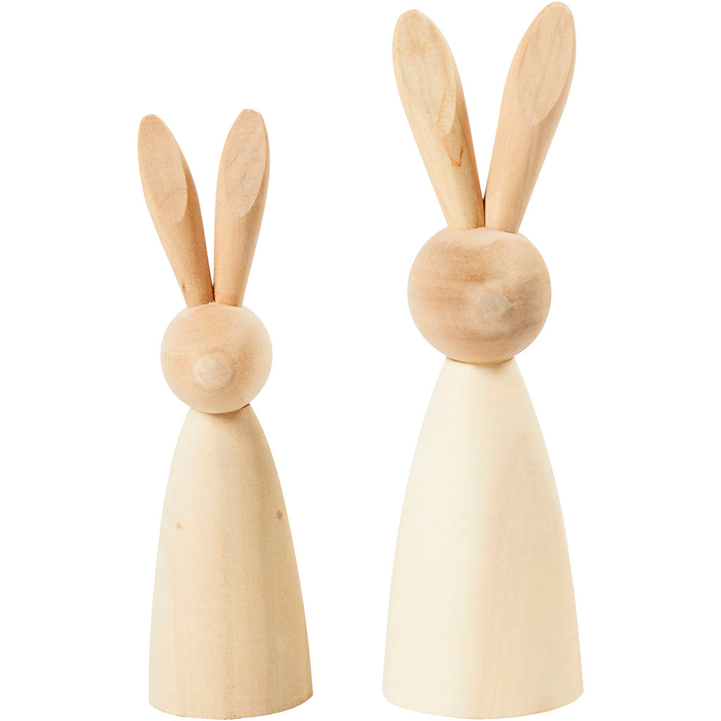 Creativ company wooden rabbits, h: 12+14 cm, d: 3,5+4 cm, 2 pieces 1 box