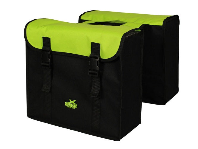 Greenland Double Bag, black and green. Dimensions: 38x34x13cm. Total capacity: 35L.