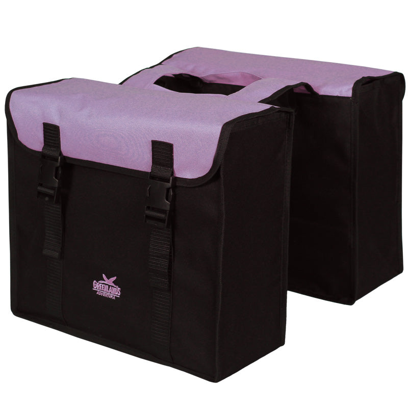 Greenland Double Bag, black and purple. Dimensions: 38x34x13cm. Capacity: 35L.