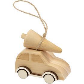 Creativ company car with Christmas tree, h: 6 cm, l: 6 cm, w: 3.5 cm, 1 piece