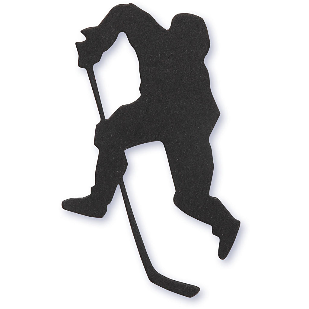 Creative company label, ice hockey player, size 54x64 mm, black, 10 pieces in a box