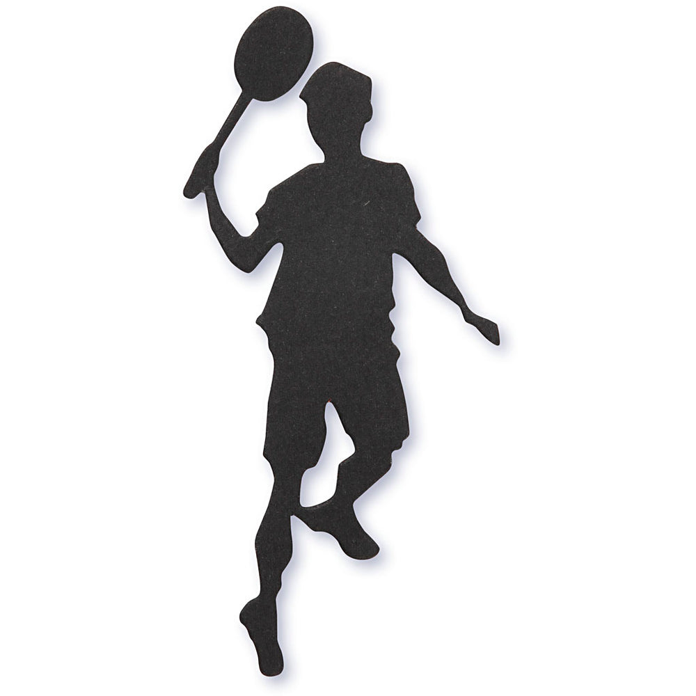 Creative company label, badminton player, size 40x90 mm, black, 10 pieces in a box