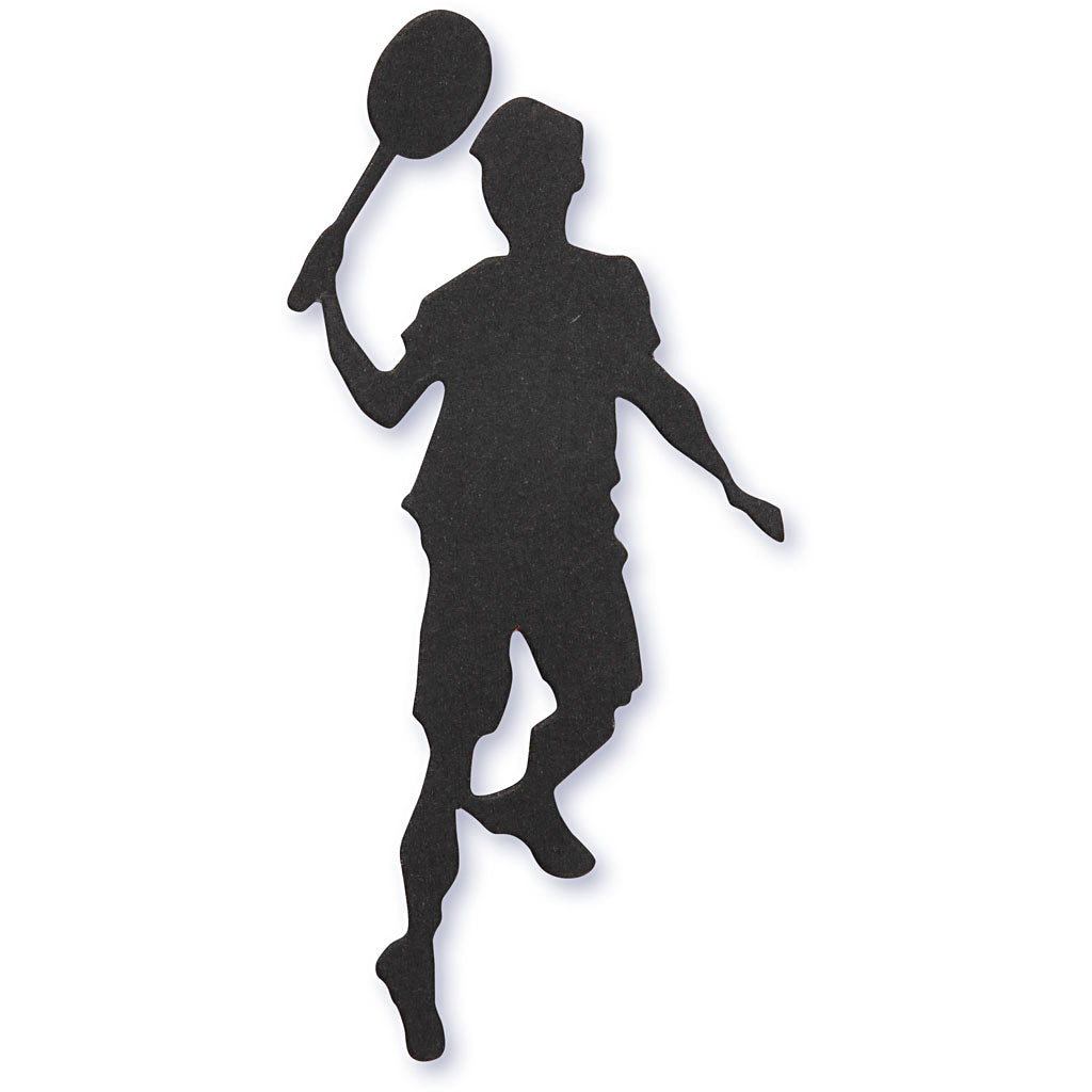Creative company label, badminton player, size 40x90 mm, black, 10 pieces in a box