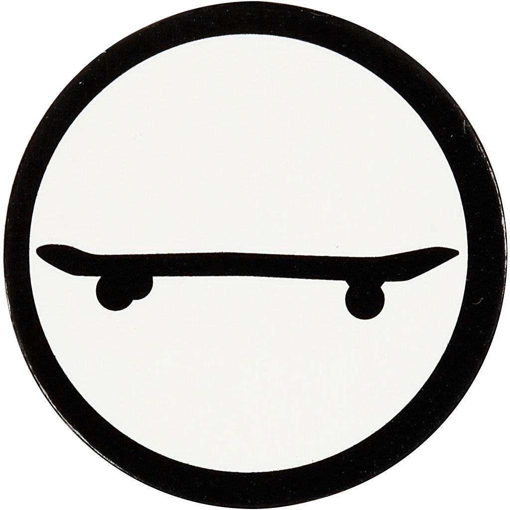 Creative company label, skateboard, d 25 mm, white black, 20 pieces in a box