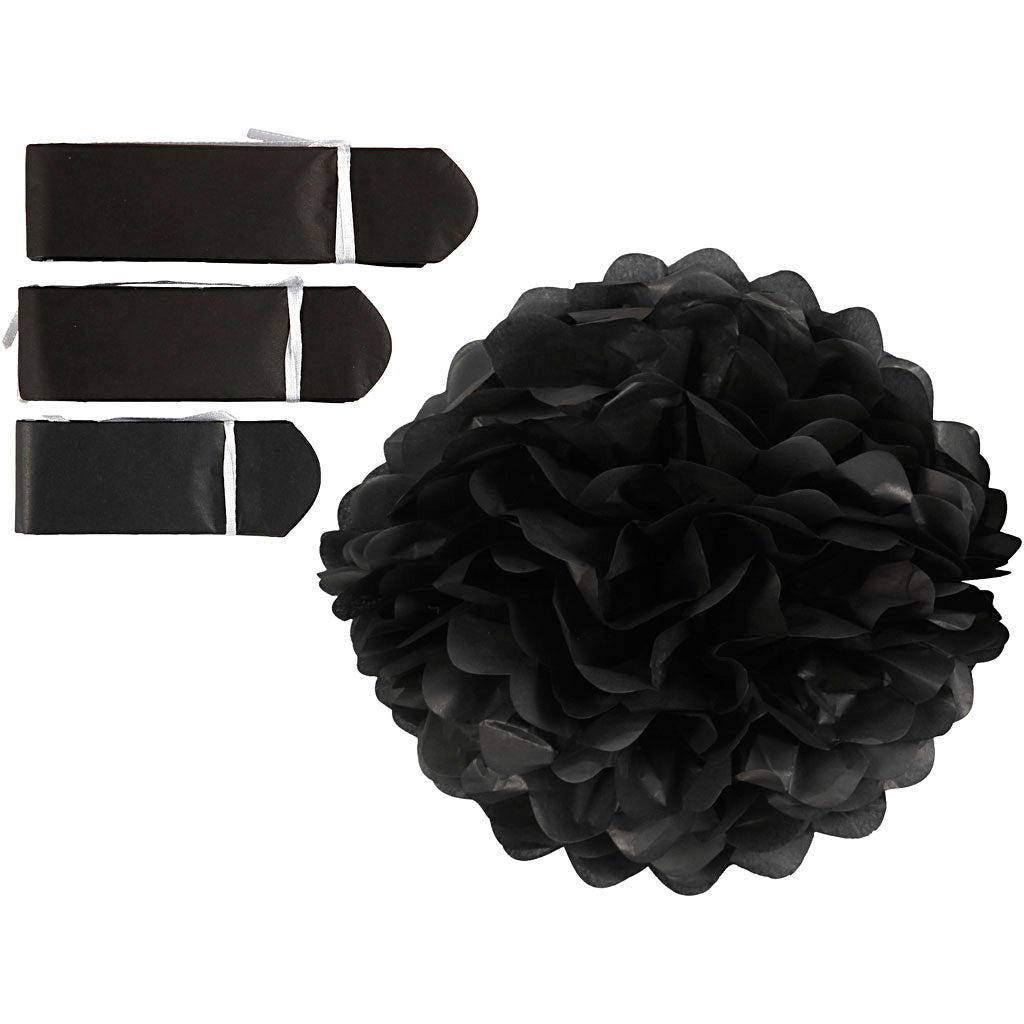 Creativ company paper pompom, d 20+24+30 cm, 16 gr, black, 3 pieces 1 box